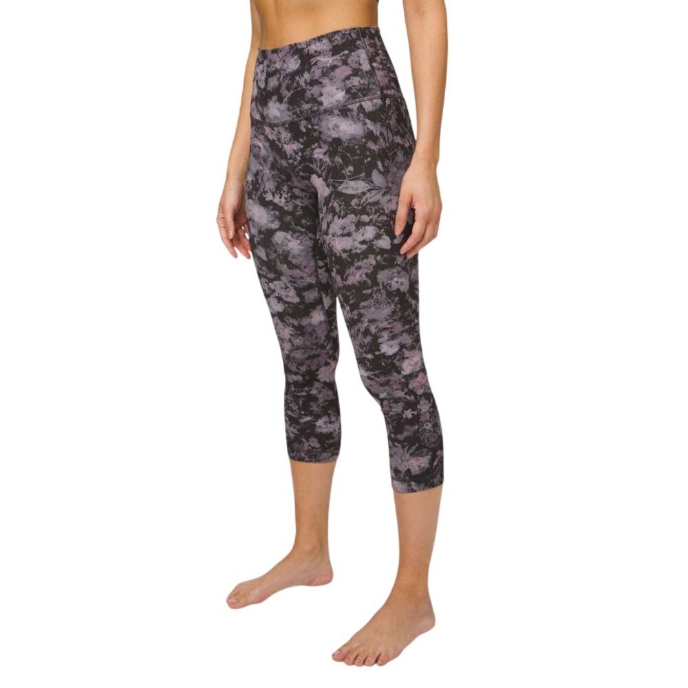 Lululemon Align Crop Floral Illusion Leggings Ice Grey High‑Rise NULU Size 2
